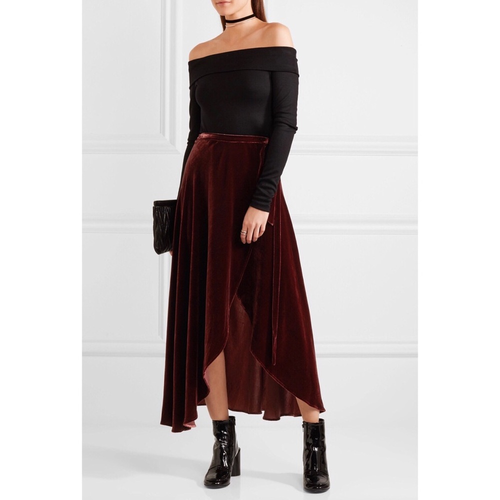 Reformation velvet wrap skirt